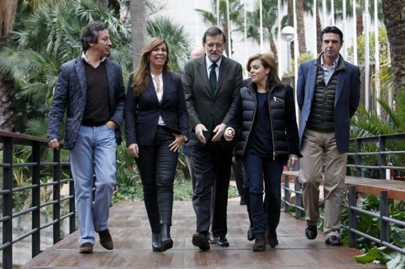 Rajoy con dirigentes del PP catalán en Barcelona en el día de hoy